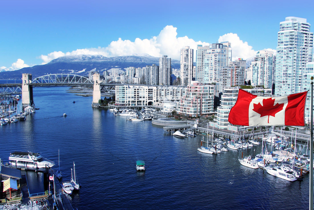 Canadian flag flying over False Creek and the Burrard Street Bridge in Vancouver, Canada 2000pc Puzzle