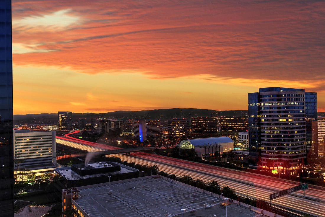 Sunrise over light trails and city lights on a highway in Irvine, California, USA 2000pc Puzzle