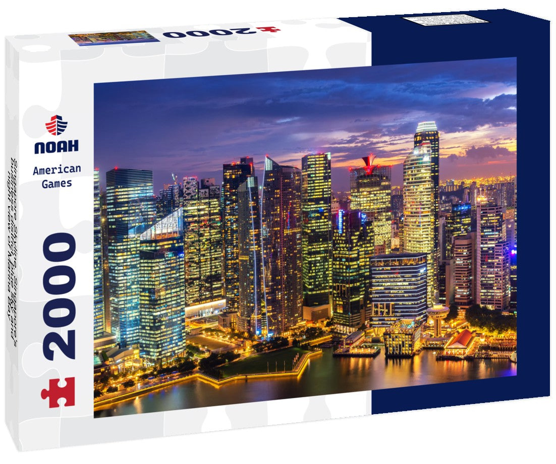 Singapore Skyline. Singapore's business district, blue sky and night view of Marina Bay 2000pc Puzzle