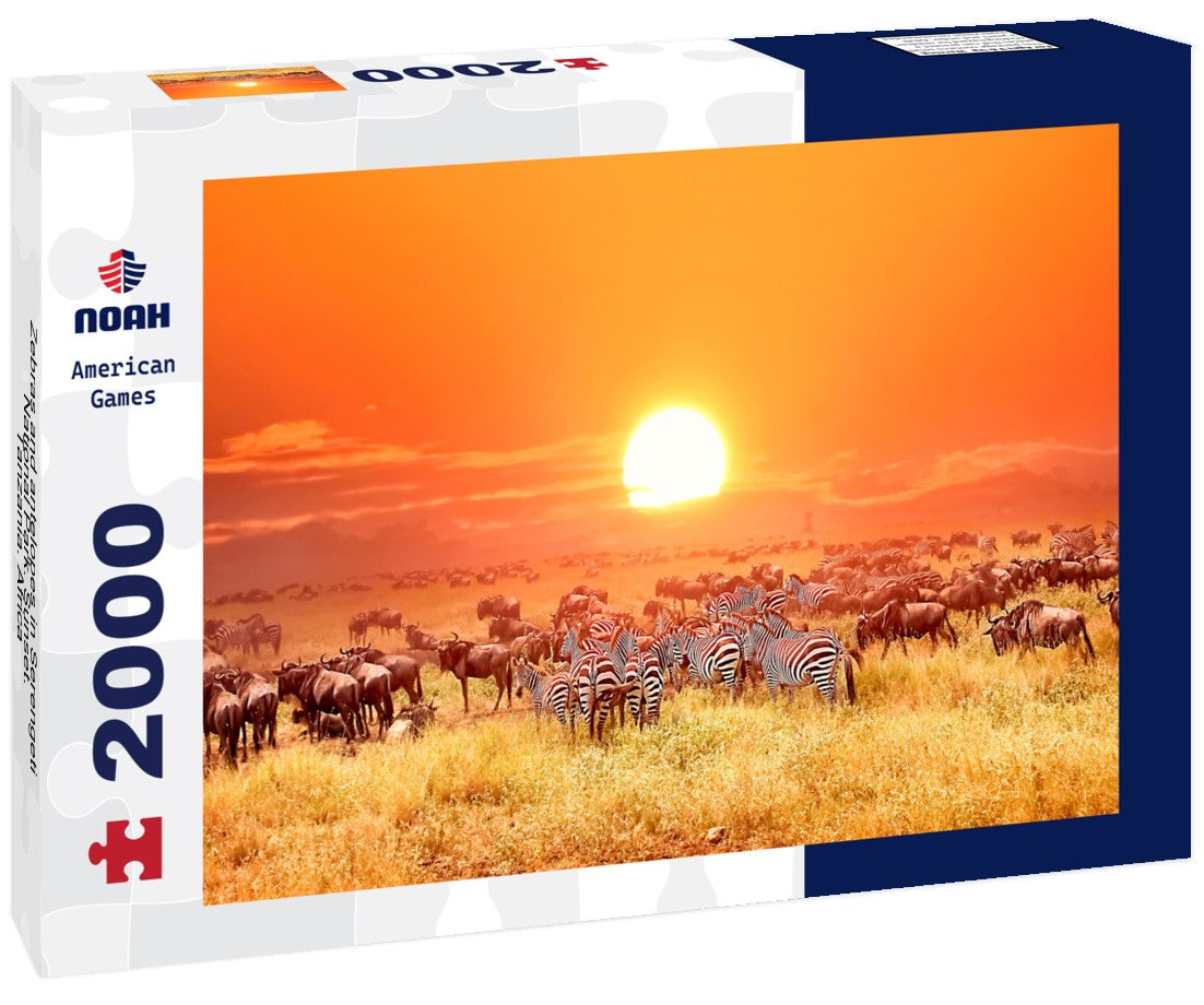 Zebras and antelopes in Serengeti National Park. Sunset. Tanzania. Africa 2000pc Puzzle
