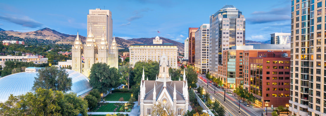 Noah Jigsaw Puzzle Salt Lake City, Utah, USA downtown cityscape over Temple Square at dusk panorama 1000 pieces