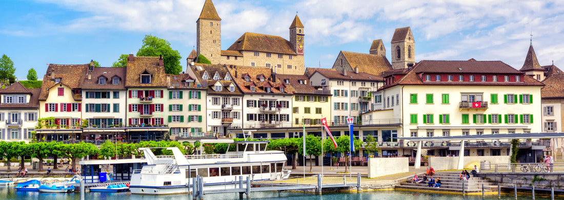 Noah Jigsaw Puzzle Rapperswil-Jona historic old town and castle on Lake Zurich, Switzerland, is a popular excursion destination from Zurich panorama 1000 pieces