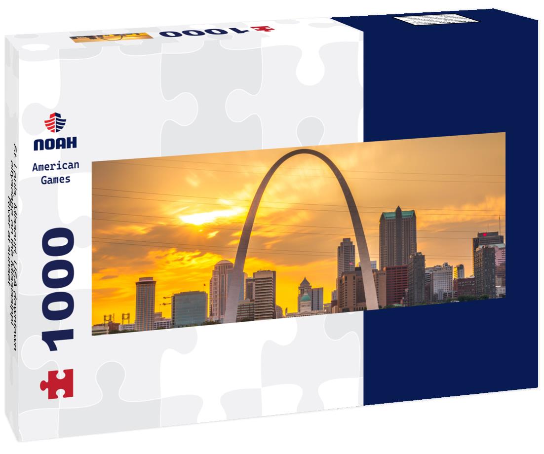 St. Louis, Missouri, USA downtown cityscape on the Mississippi River at sunset 1000pc Panoramic Puzzle