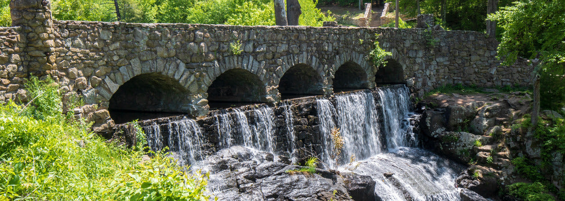 Noah Jigsaw Puzzle Waterfall under an old stone bridge at Case Mountain Recreational Area in Manchester, CT panorama 1000 pieces
