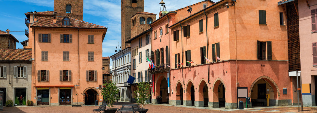 Noah Jigsaw Puzzle View of the old town square with cobblestones and medieval towers under a beautiful sky in Alba, Piedmont, northern Italy panorama 1000 pieces