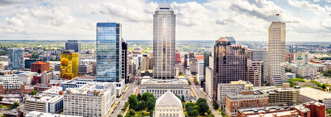 Noah Jigsaw Puzzle Aerial view of Indianapolis, Indiana skyline above the Indiana War Memorial and University Park and along Meridian and Pennsylvania streets. panorama 1000 pieces