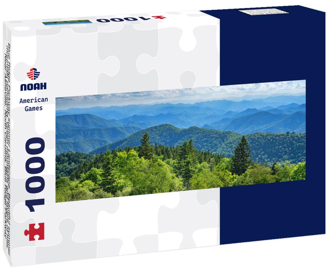 Noah Jigsaw Puzzle Blue Ridge Parkway summer Landscape. Beautiful summer mountain panorama. Green mountains and layers of hills. Near Asheville, North Carolina. Blue Ridge Parkway panorama 1000 pieces
