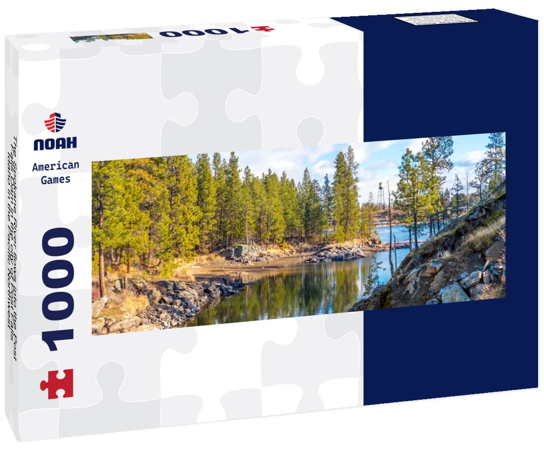 The Spokane River flows into the Post Falls Dam in the city of Post Falls Idaho in the Pacific Northwest 1000pc Panoramic Puzzle