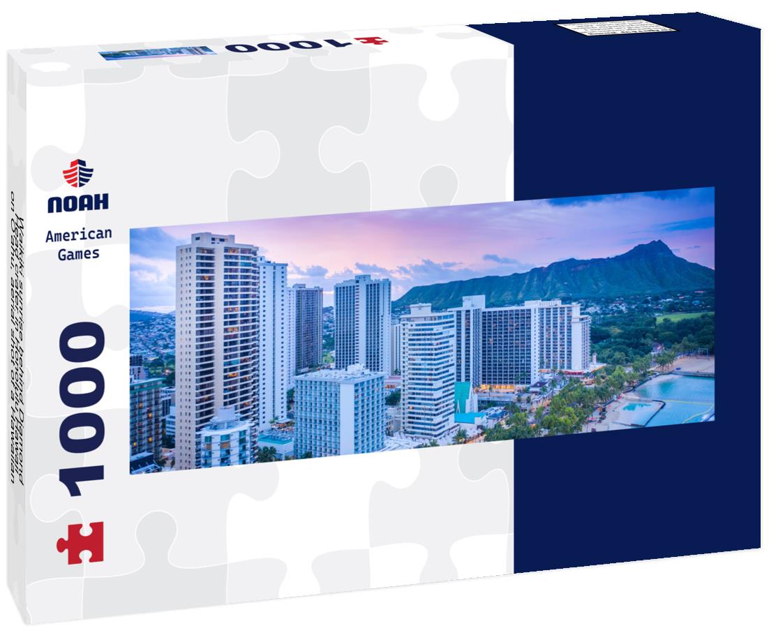 Waikiki sunrise behind Diamond Head crater in Honolulu Hawaii on O'ahu, aerial shot of a Hawaiian beach at sunrise 1000pc Panoramic Puzzle