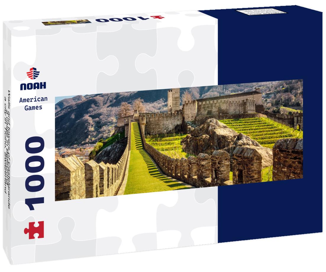 Walls and towers of Castelgrande, a castle in Bellinzona, a city in Ticino, Switzerland 1000pc Panoramic Puzzle