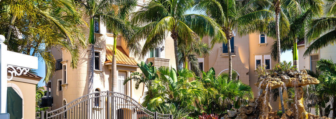 Noah Jigsaw Puzzle Bonita Springs, Florida city in Collier County with entrance to famous Barefoot Beach with road through neighborhood's luxury homes panorama 1000 pieces