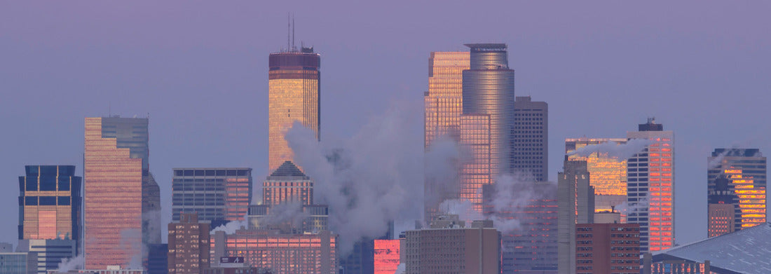 Noah Jigsaw Puzzle Skyline of Minneapolis Reflecting the Sunrise as the Full Moon Sets Behind the City during the Morning Twilight panorama 1000 pieces