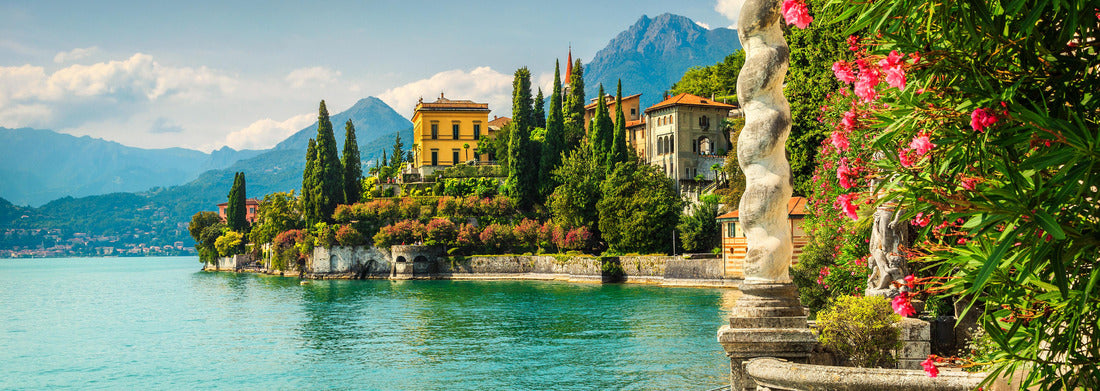 Noah Jigsaw Puzzle Monastero, breathtaking botanical garden with Mediterranean oleander flowers, Lake Como, Varenna, Lombardy, Italy panorama 1000 pieces