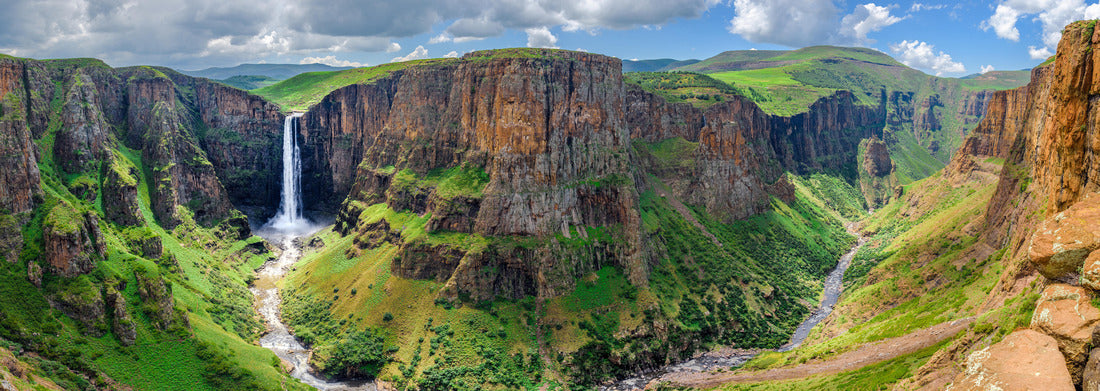 Noah Jigsaw Puzzle Maletsunyane Falls in Lesotho Africa. Most beautiful waterfall in the world. Green scenic landscape of amazing water fall dropping into a river inside canyons panorama 1000 pieces