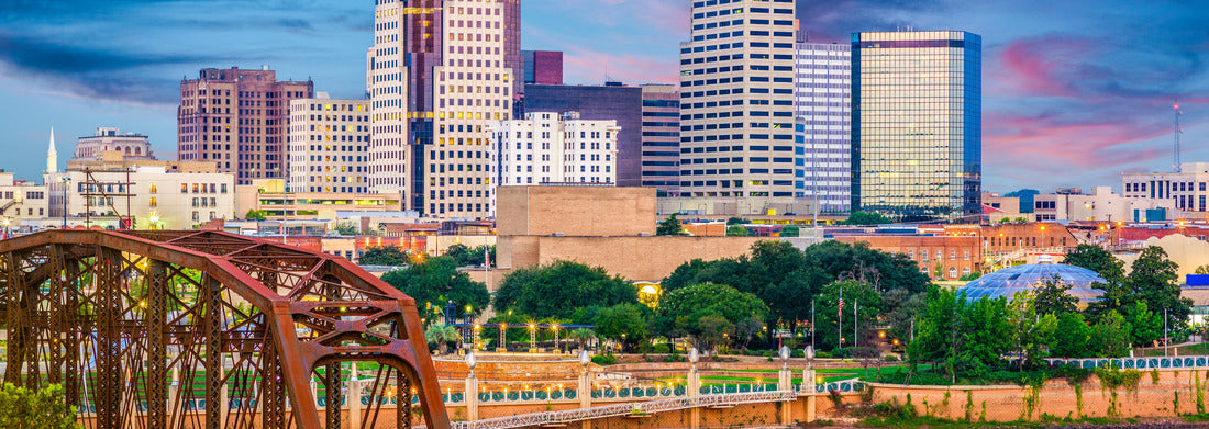 Shwarport, Louisiana, USA skyline over the Red River at sunset 1000pc Panoramic Puzzle