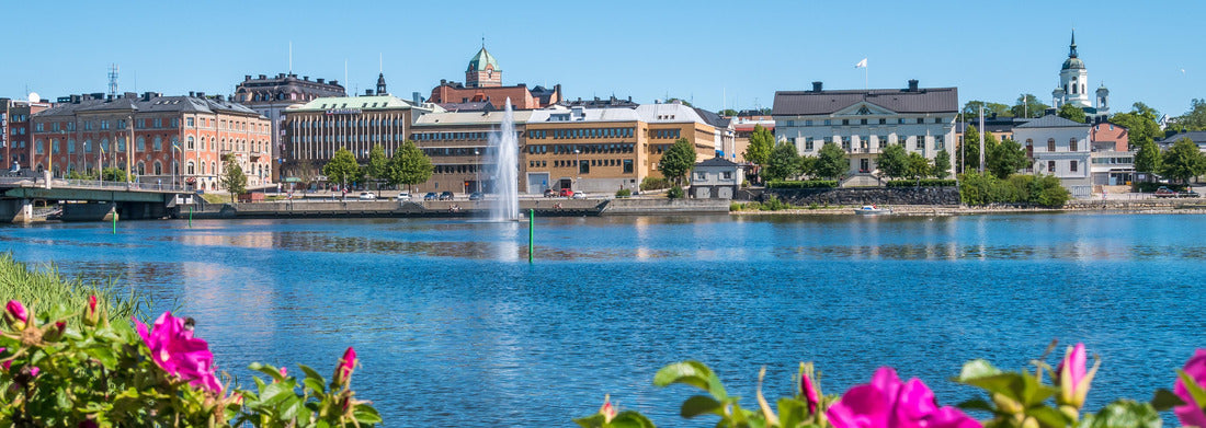 Noah Jigsaw Puzzle The city of Harnosand in north part of Sweden. Flowers and lake in foreground. Center in background panorama 1000 pieces