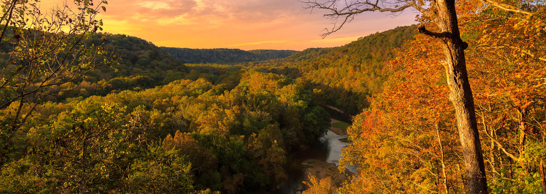 The sun sets over the Green River at Mammoth Cave National Park, Kentucky 1000pc Panoramic Puzzle