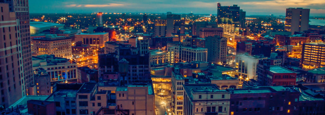 Noah Jigsaw Puzzle Urban landscape of Detroit Michigan glowing at sunrise panorama 1000 pieces