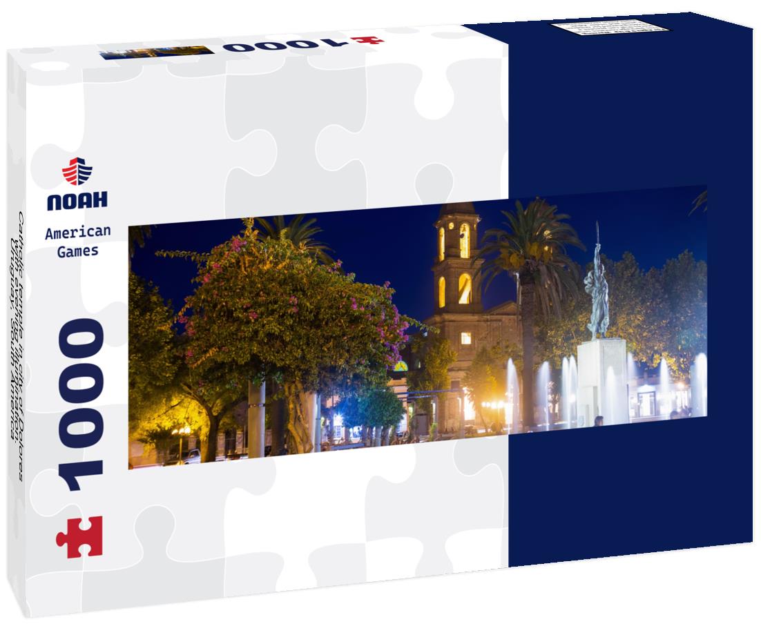 Noah Jigsaw Puzzle Catholic temple in city of Dolores with evening illumination. Uruguay, South America panorama 1000 pieces