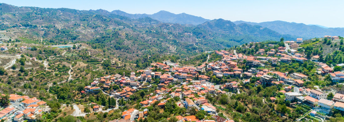 Noah Jigsaw Puzzle Aerial view of Kyperounda village on Madari, Troodos mountain, Limassol, Cyprus. Bird eye view of traditional ceramic tiled roof houses, countryside, valley and church panorama 1000 pieces