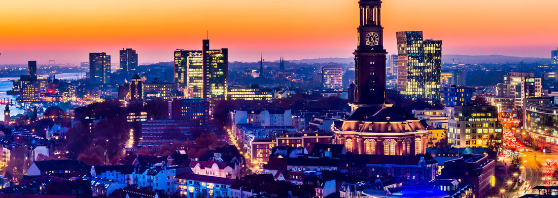 Noah Jigsaw Puzzle Aerial view of the harbor, St. Michael's Church (German: St. Michaelis) and downtown Hamburg, Germany panorama 1000 pieces
