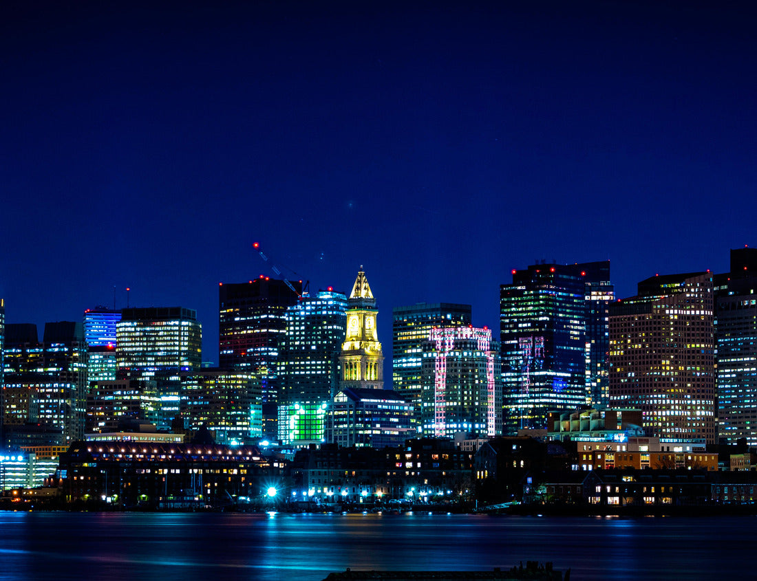 Noah Jigsaw Puzzle Panoramic Night Cityscape Boston Skyline over Boston Harbor 1000 pieces