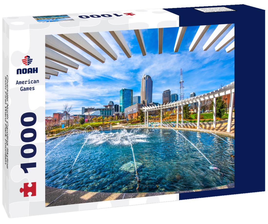 Noah Jigsaw Puzzle Charlotte North Carolina Skyline from First Ward Park Fountain 1000 pieces