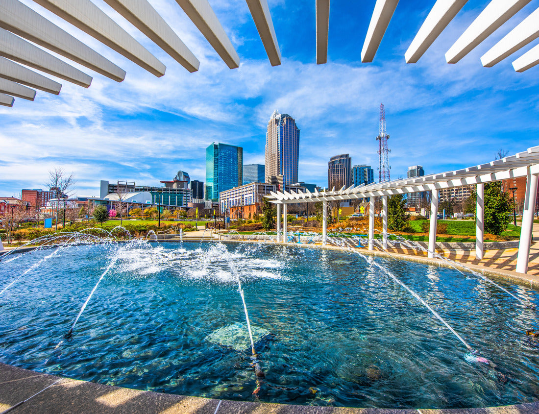 Noah Jigsaw Puzzle Charlotte North Carolina Skyline from First Ward Park Fountain 1000 pieces