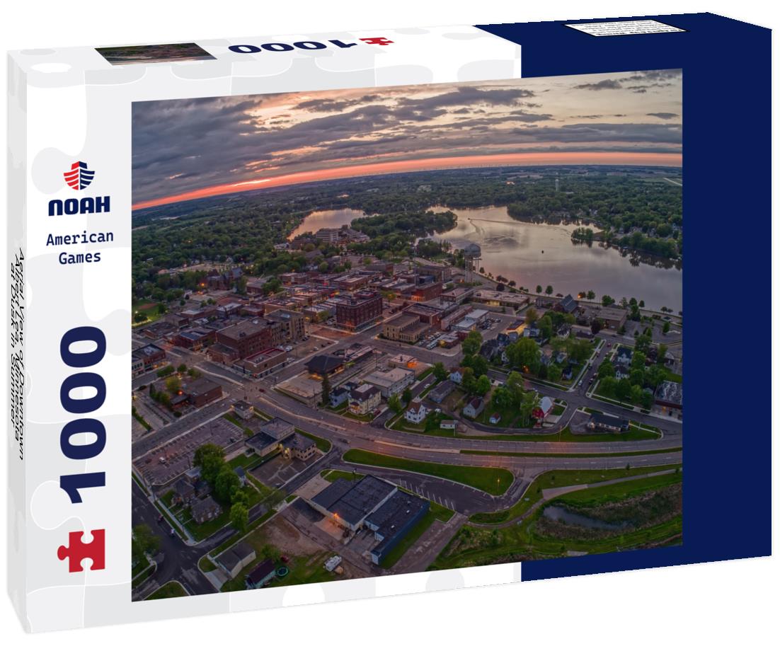 Noah Jigsaw Puzzle Aerial View of Downtown Albert Lea, Minnesota at Dusk in Summer 1000 pieces