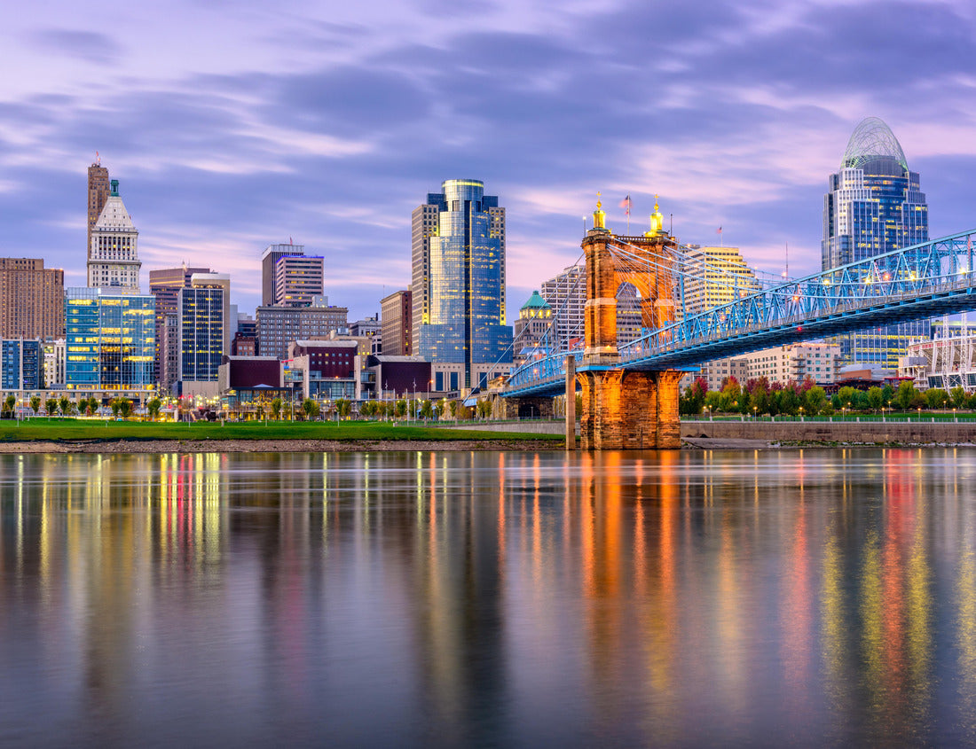 Noah Jigsaw Puzzle Cincinnati, Ohio, USA downtown skyline and bridge on the river at dusk 1000 pieces