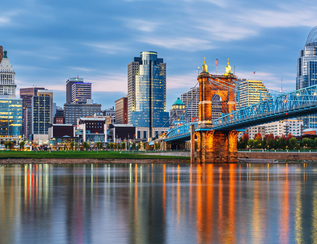 Noah Jigsaw Puzzle Cincinnati, Ohio, USA downtown skyline and bridge on the river at dusk 1000 pieces