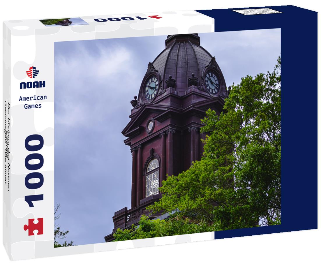 Noah Jigsaw Puzzle Der Uhrturm des Newnan, Georgia - Gerichtsgebäude hinter Bäumen mit blauem Himmel 1000 pieces