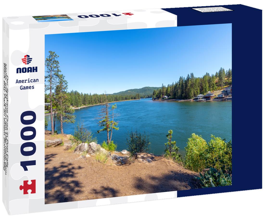 Noah Jigsaw Puzzle Der Spokane Fluss in Post Falls, Idaho, mit Häusern am Ufer nahe dem Black Bay Park an einem Sommertag 1000 pieces