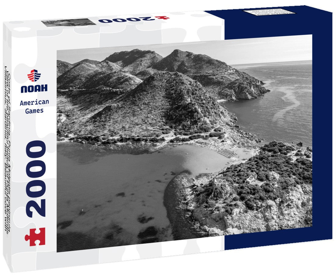 Costs of Sardinia: Punta Molentis peninsula. View of the beautiful beach of Punta Molentis, Villasimius, Sardinia, Italy. Beautiful cove with sandy beach at Punta Molentis, Sardinia Island, Italy 2000pc PuzzleBlack and White