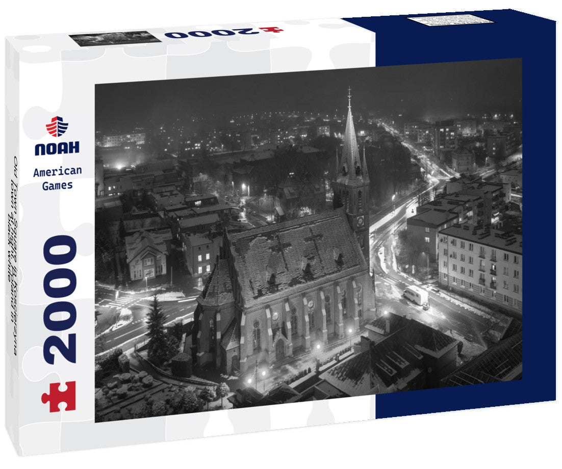 Old Town Square in Koscierzyna town at night, Poland 2000pc PuzzleBlack and White