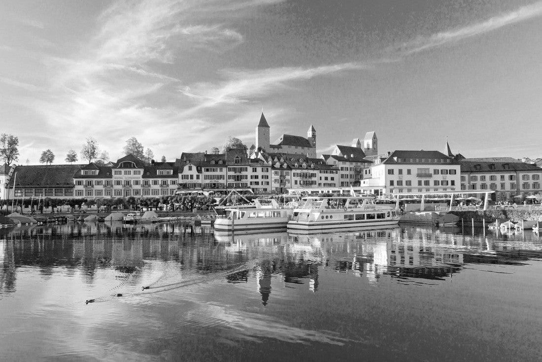 Noah Jigsaw Puzzle Rapperswil-Jona on Lake Zurich, Switzerland in black white 2000 pieces