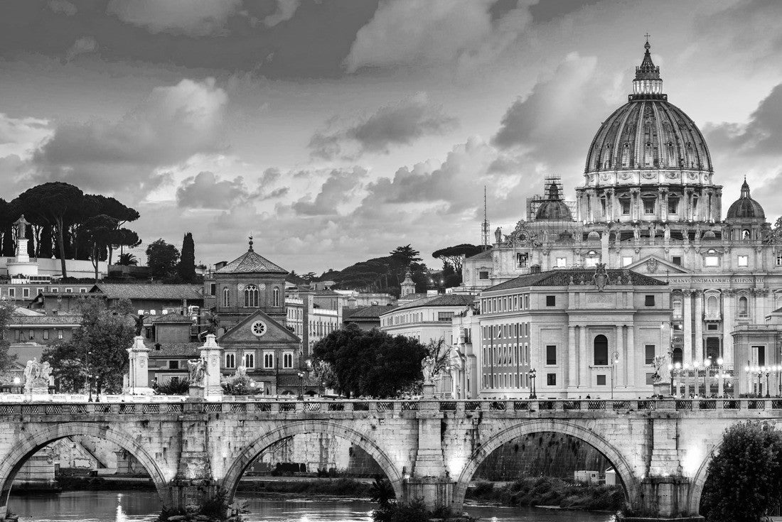 St. Peter's Basilica and Ponte Vittorio Emanuele II bridge in the Vatican City, Rome, Italy 2000pc PuzzleBlack and White