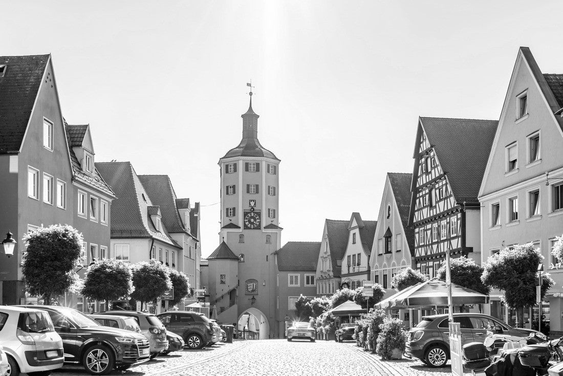 Noah Jigsaw Puzzle Tower “Untere Tor” in Guenzburg, Bavaria, Germany in black white 2000 pieces