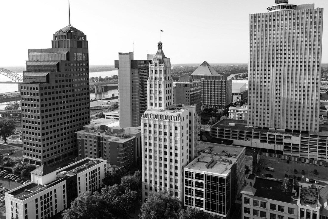 Downtown Memphis Tennessee Skyline at Sunset | Aerial View 2000pc PuzzleBlack and White