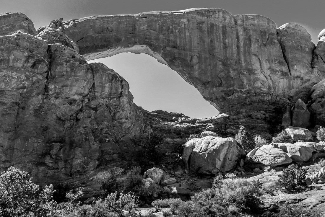 Noah Jigsaw Puzzle The South Window Arch, one of the many large Sandstone Arches in Arches National Park Utah, United States in black white 2000 pieces