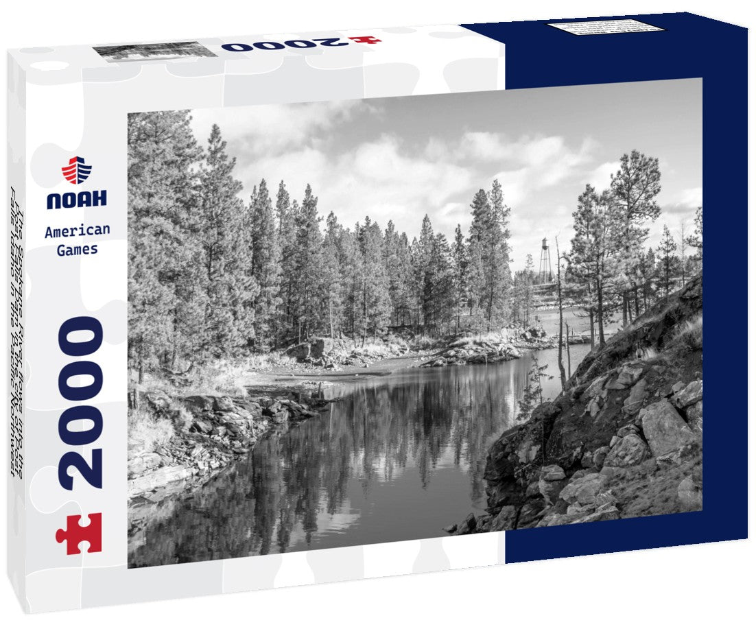 The Spokane River flows into the Post Falls Dam in the city of Post Falls Idaho in the Pacific Northwest 2000pc PuzzleBlack and White
