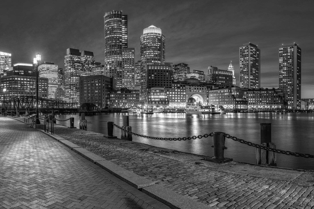 Boston skyline from Fan Pier at the fantastic twilight time with smooth water river in boston, Massachusetts, USA downtown 2000pc PuzzleBlack and White