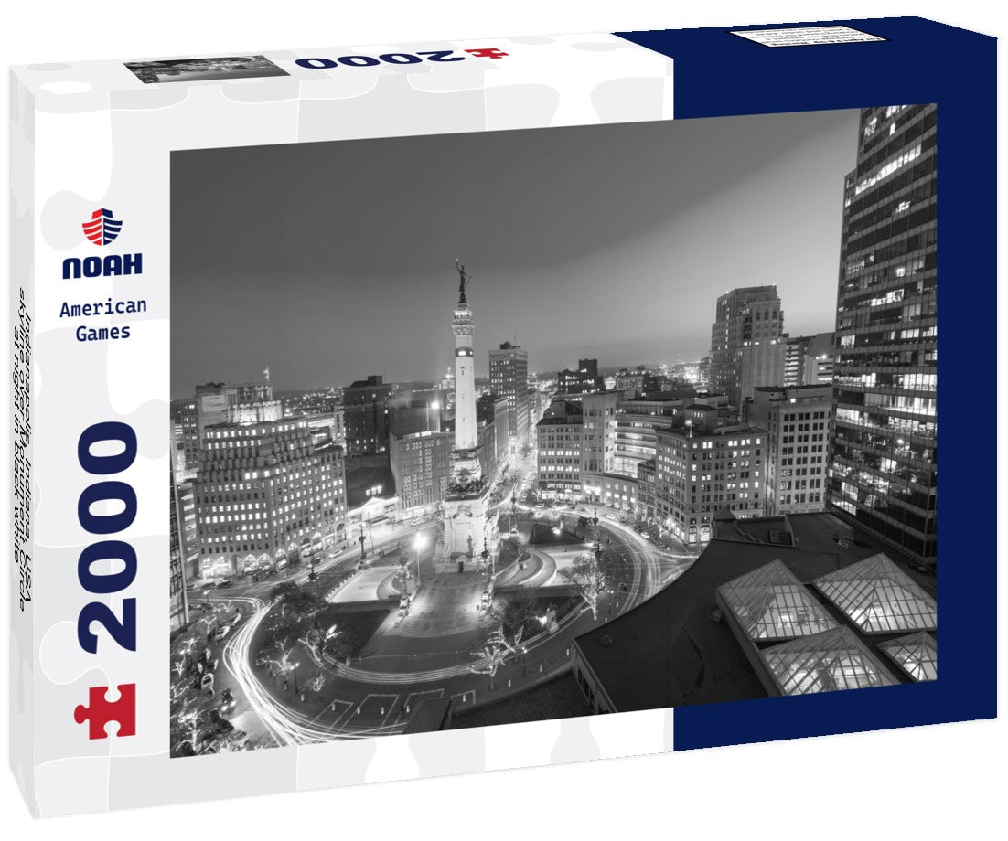 Indianapolis, Indiana, USA skyline over Monument Circle at night 2000pc PuzzleBlack and White