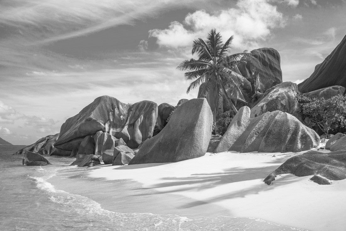 beautiful tropical beach at anse source d'argent on la digue on the seychelles 2000pc PuzzleBlack and White