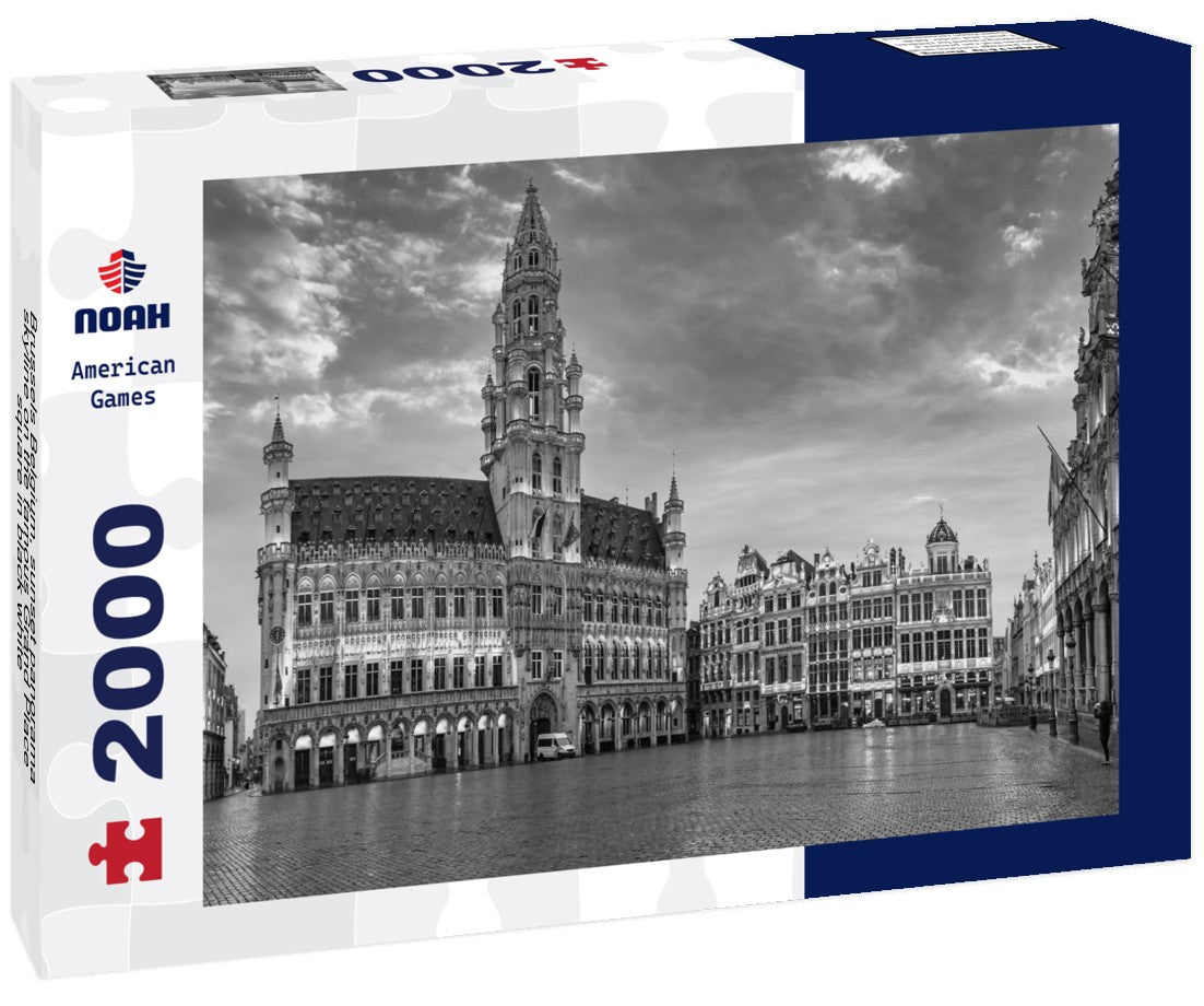 Brussels Belgium, Sunset skyline on the famous Grand Place square 2000pc PuzzleBlack and White