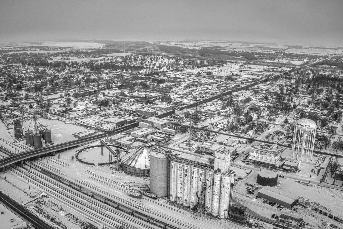 Aerial view of North Platte, Nebraska in winter 2000pc PuzzleBlack and White