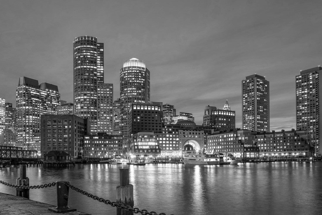 Noah Jigsaw Puzzle Boston skyline from Fan Pier at the fantastic twilight time with smooth water river in boston, Massachusetts, USA downtown skyline in black white 2000 pieces