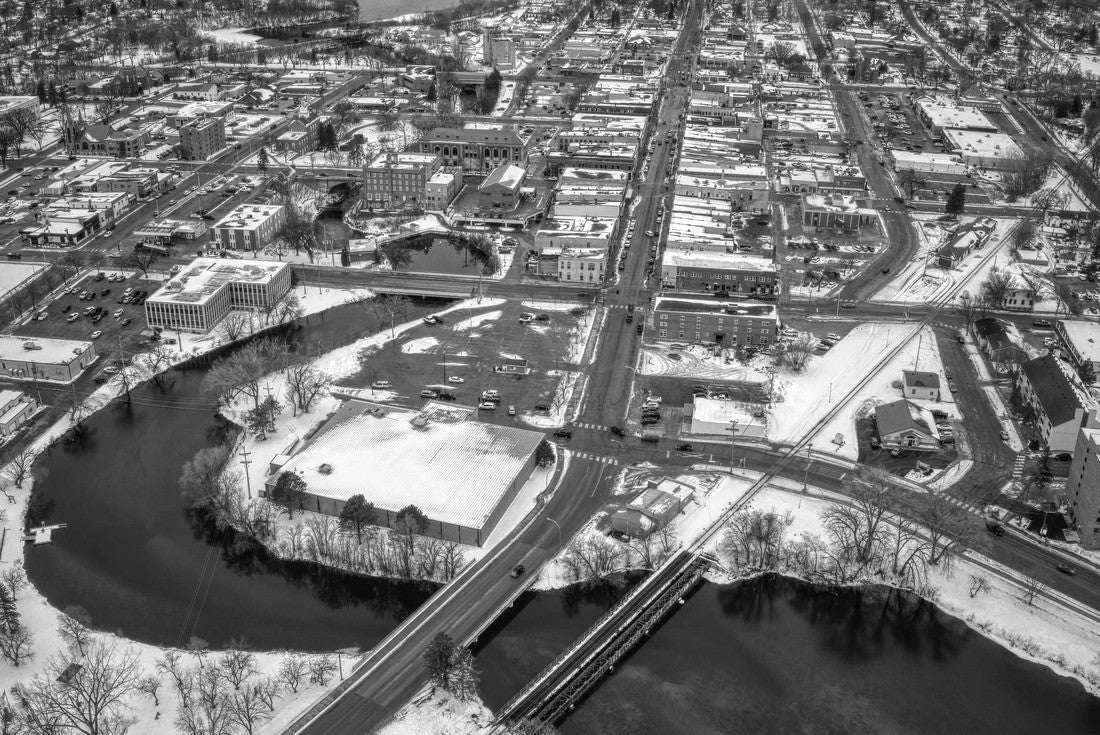Aerial View of Fergus Falls, Minnesota in Winter 2000pc PuzzleBlack and White