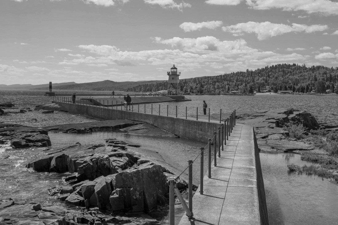 Noah Jigsaw Puzzle Grand Marais Light against the backdrop of the Sawtooth Mountains on Lake Superior. Grand Marais, Minnesota in black white 2000 pieces
