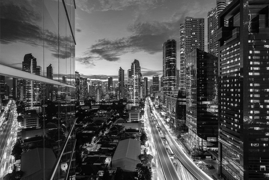 Noah Jigsaw Puzzle Dramatic twilight over the Kuningan business district in Jakarta, Indonesia capital city and a major financial center in Southeast Asia in black white 2000 pieces
